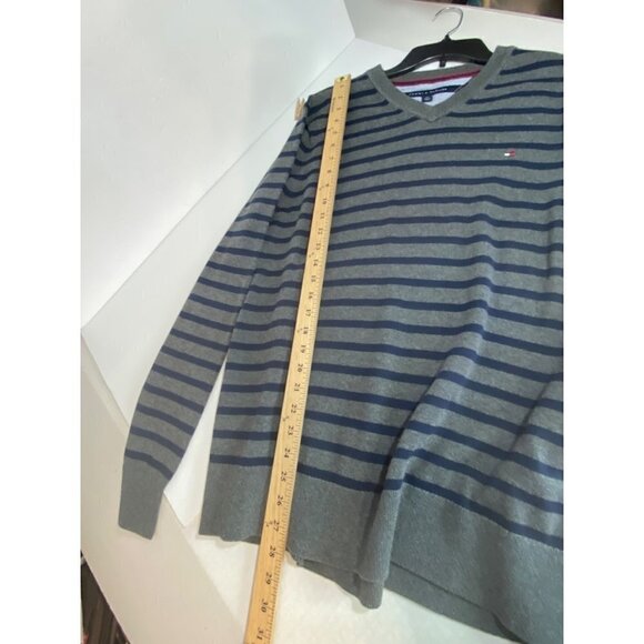 Tommy Hilfiger Flag Logo Striped Long Sleeves V-Neck Pima Cotton Sweater Men L - Picture 9 of 10